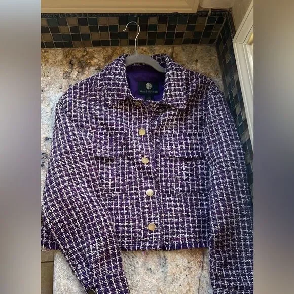 House of Harlow Purple Tweed Jacket with Gold Buttons - Picture 1 of 6
